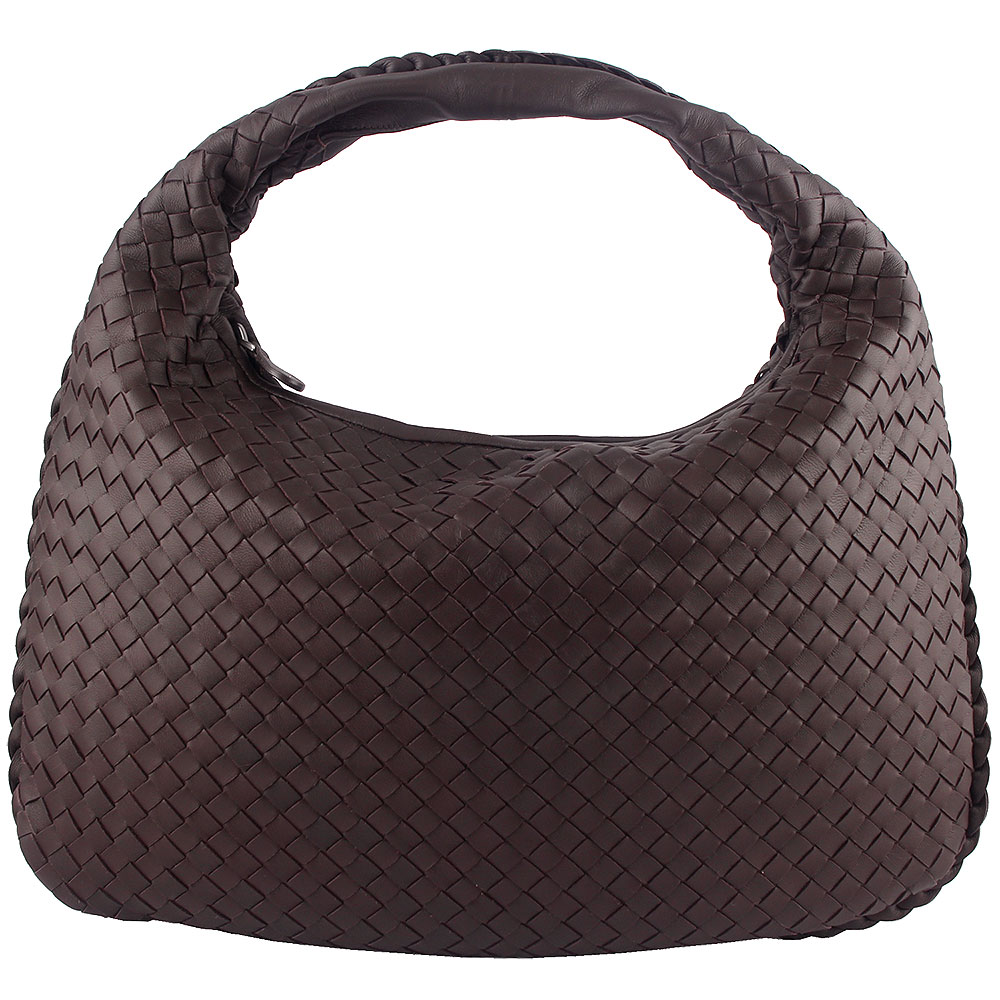 BOTTEGA VENETA 經典手工編織羊皮彎月包(咖啡色)