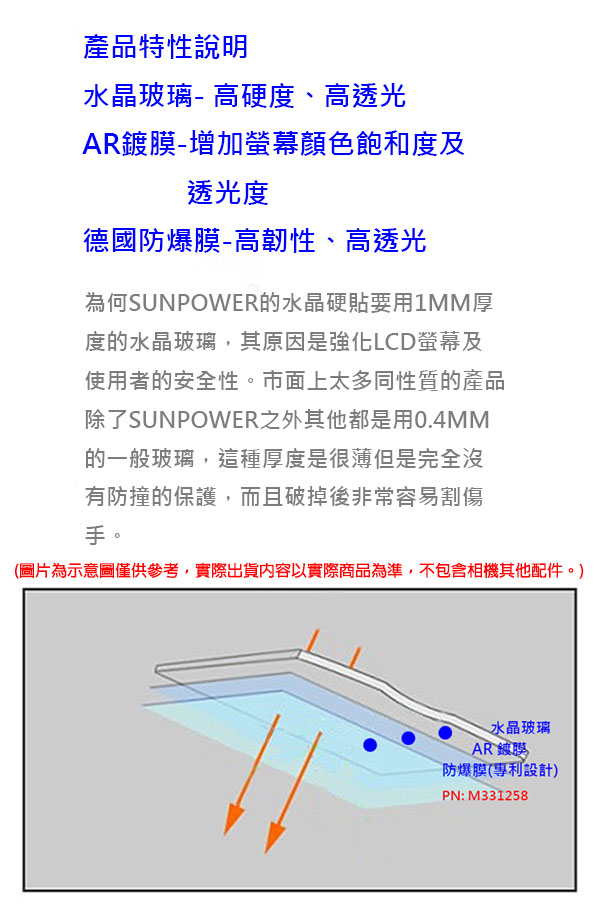 SUNPOWER 防爆水晶玻璃硬式保護貼