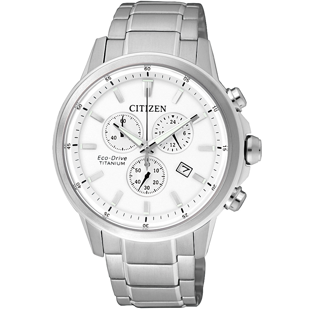 CITIZEN 光動能 鈦金屬三眼計時腕錶(AT2340-81A)-銀/42mm