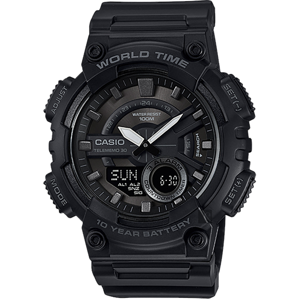 CASIO卡西歐 10年電力勁黑世界時間手錶-52.2mm