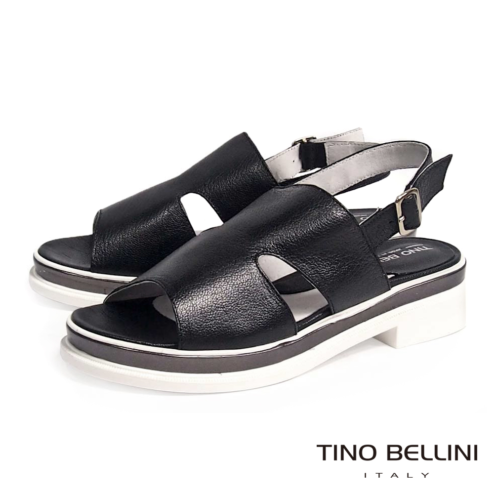 Tino Bellini 義大利進口潮流態度休閒真皮厚底涼鞋_黑