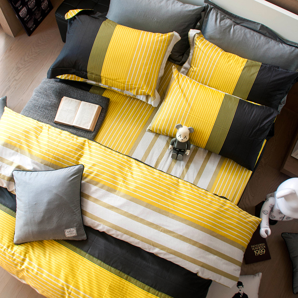 OLIVIA  諾爾曼 黃 加大雙人床包枕套三件組