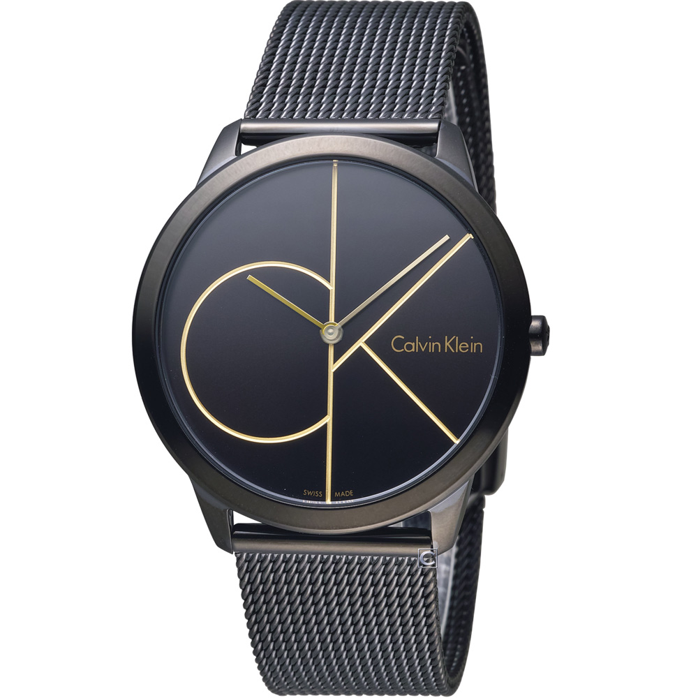 Calvin Klein minimal  大 ck 簡約時尚腕錶-黑x金/40mm