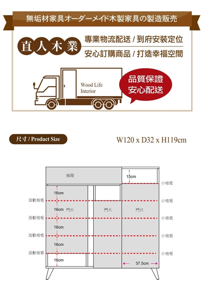 日本直人木業-TINO清水模風格120CM鞋櫃(120x32x119m)