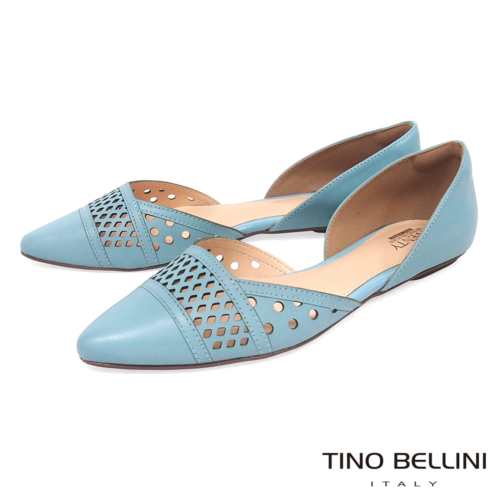 Tino Bellini 巴西進口鏤空幾何沖孔平底鞋_ 藍