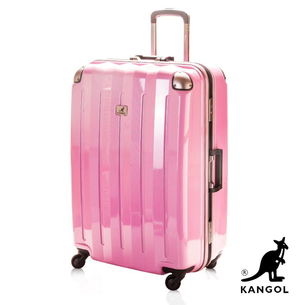 KANGOL 英國袋鼠 高質感閃耀金屬鋁框行李箱 24吋 純PC鏡面材質-粉