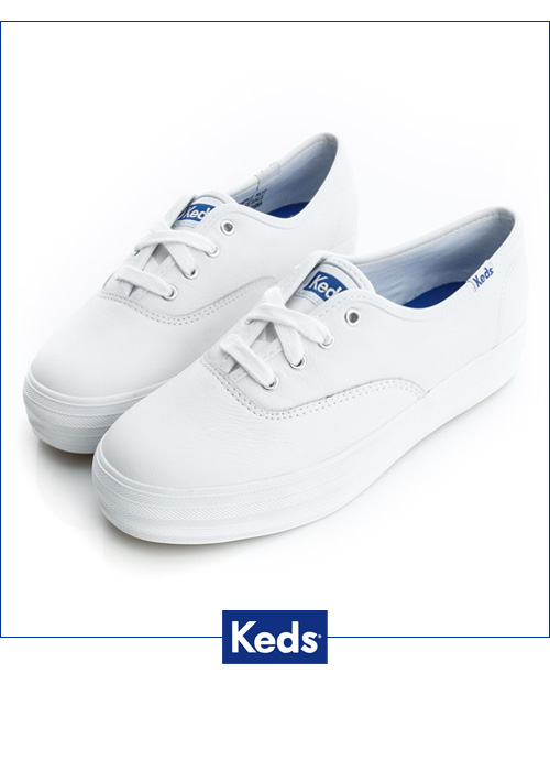 Keds 品牌經典厚底皮質綁帶休閒鞋-白