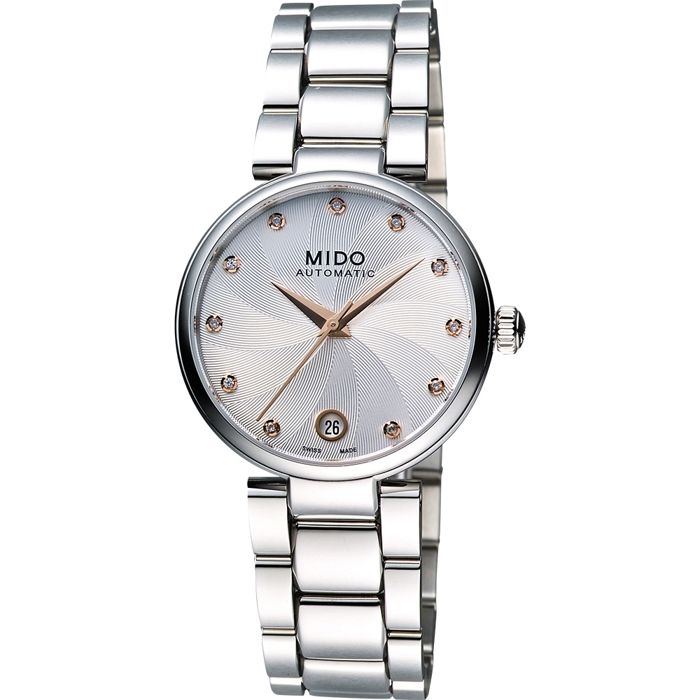 MIDO 美度 官方授權 Baroncelli 優雅真鑽機械女錶-銀/33mm