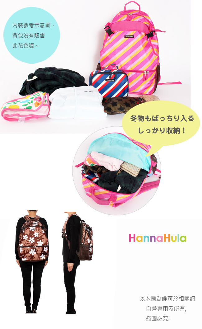 日本Hanna Hula-多用途後背包-可放球拍(花葉咖)