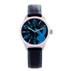 PLAYBOY 奪目時尚腕錶 黑皮革+銀框 黑X藍/35mm product thumbnail 1