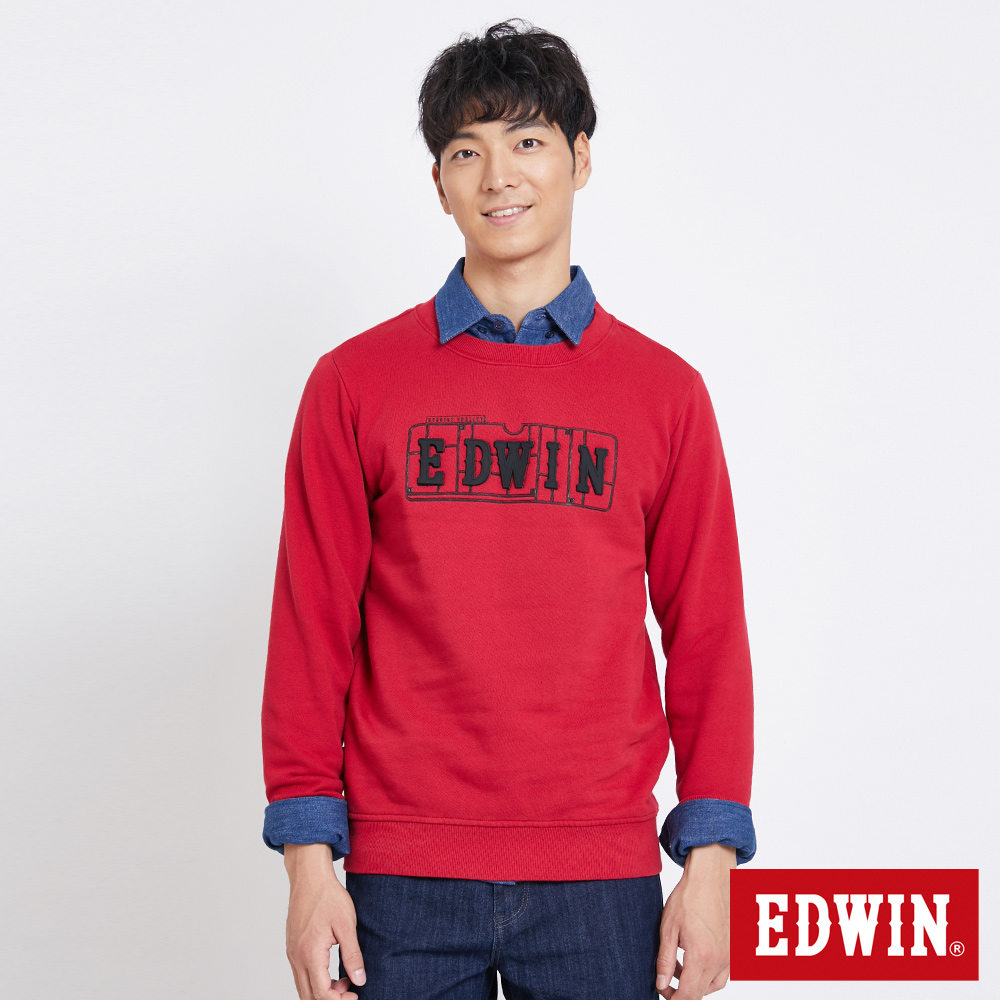 EDWIN 玩味立體LOGO模型長袖T恤-男-紅色