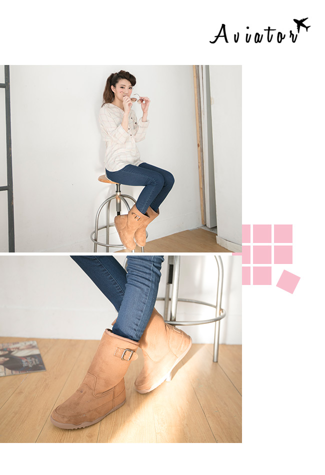 Ollie韓國空運-正韓製金屬扣環顯瘦增高中筒靴-駝