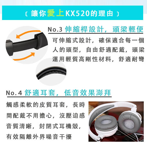 頭戴折疊式重低音耳機(KX520)