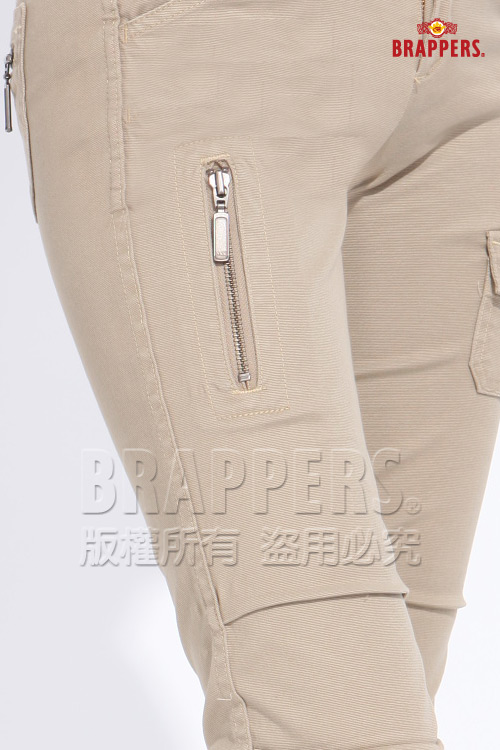 BRAPPERS 女款 女休閒系列-女用彈性前片側袋及後袋車拉鍊九分褲-卡其
