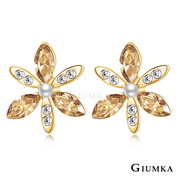 GIUMKA 綺麗花朵 水晶耳環-香檳金