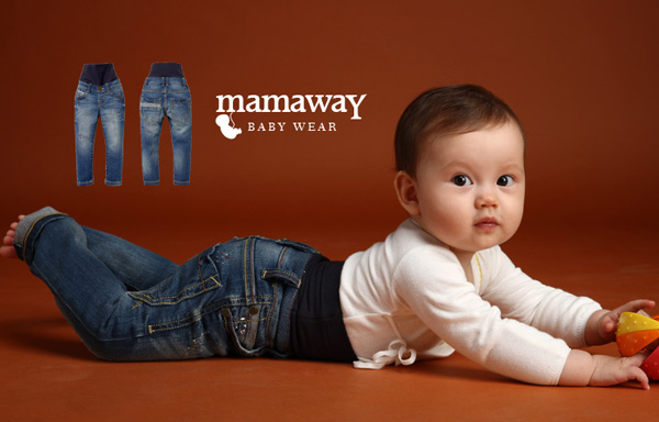 Mamaway Baby個性潑漆牛仔護肚褲(刷白藍)