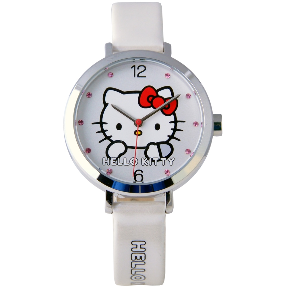 HELLO KITTY 凱蒂貓羞澀模樣時尚手錶-白/35mm