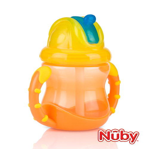 Nuby 雙耳防漏彈跳吸管水杯240ml-橘黃(12m+)