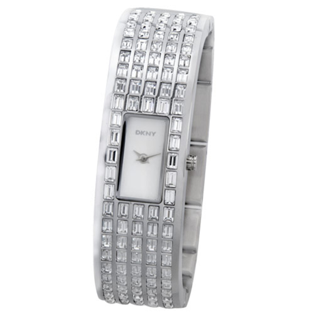 DKNY 奢華風潮晶鑽手鐲腕錶-銀/16mm