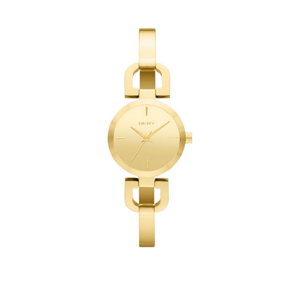 DKNY 優雅馬蹄型時尚腕錶-鏡面金/24mm