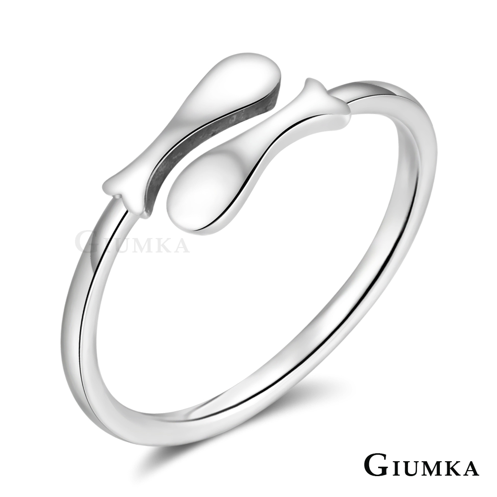 GIUMKA純銀戒指 海底小魚925純銀刷黑開口女戒-銀色