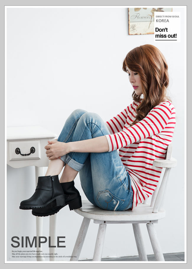 River&Moon短靴-台灣製百搭扣環側拉鍊短軍靴-黑色