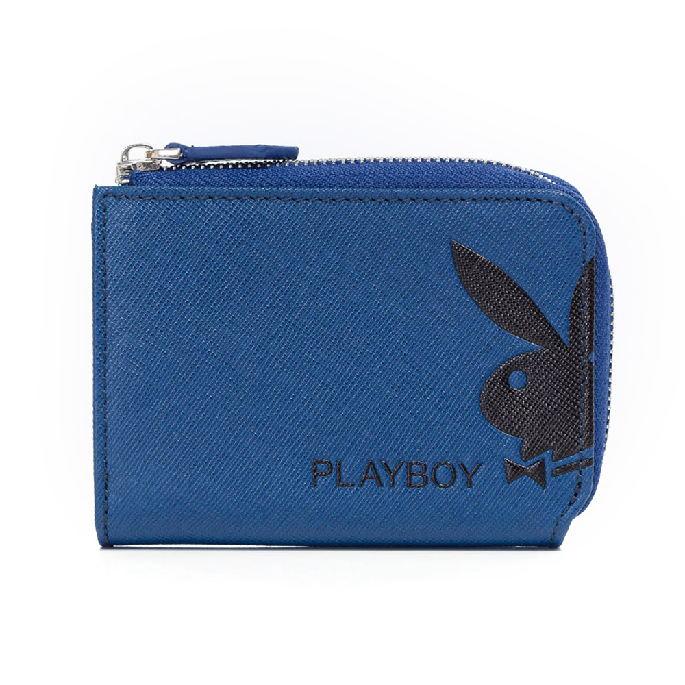 PLAYBOY- Fusion 融合色變系列 L拉鍊零錢包-藍色