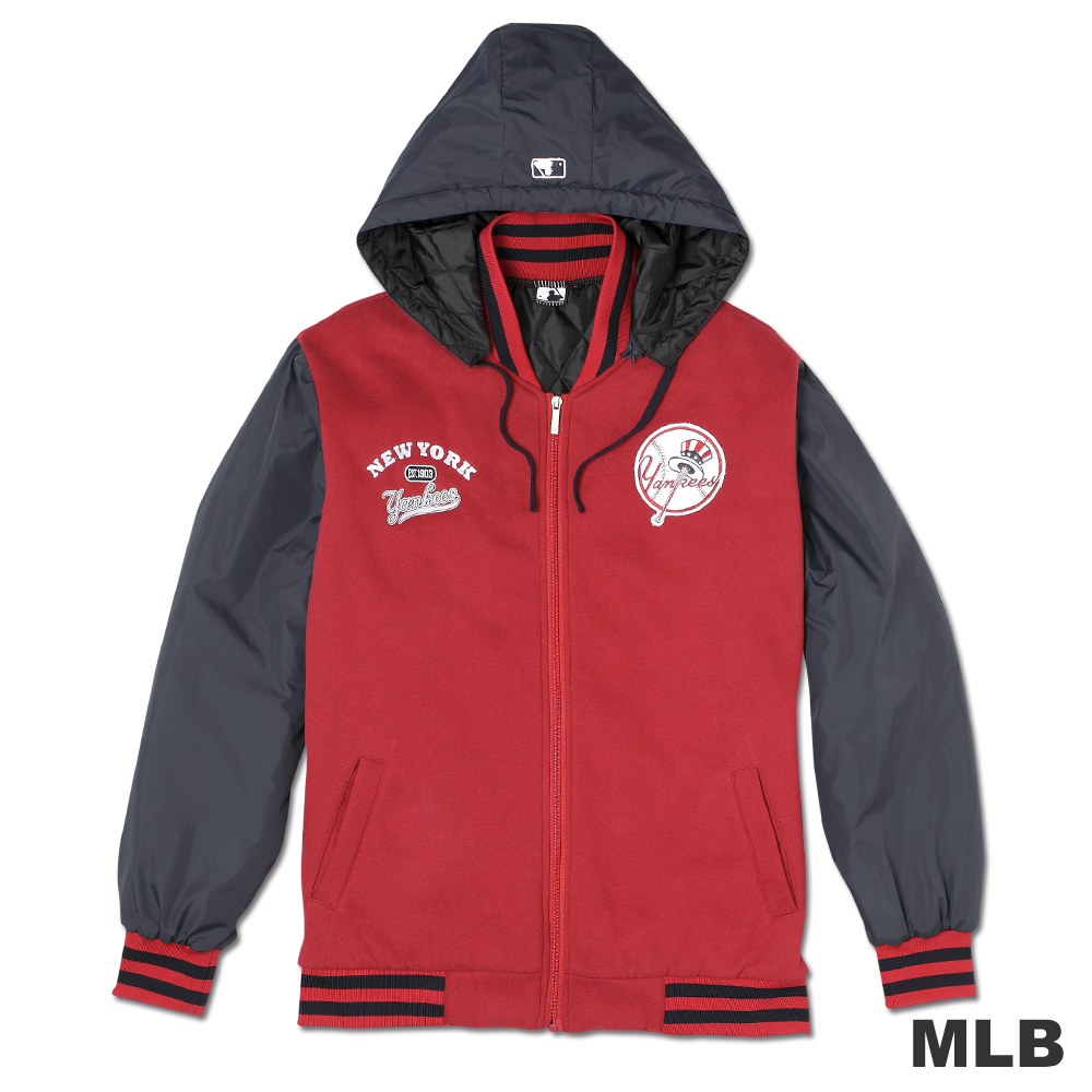 MLB-紐約洋基隊鋪棉連帽棒球外套-深紅(男)