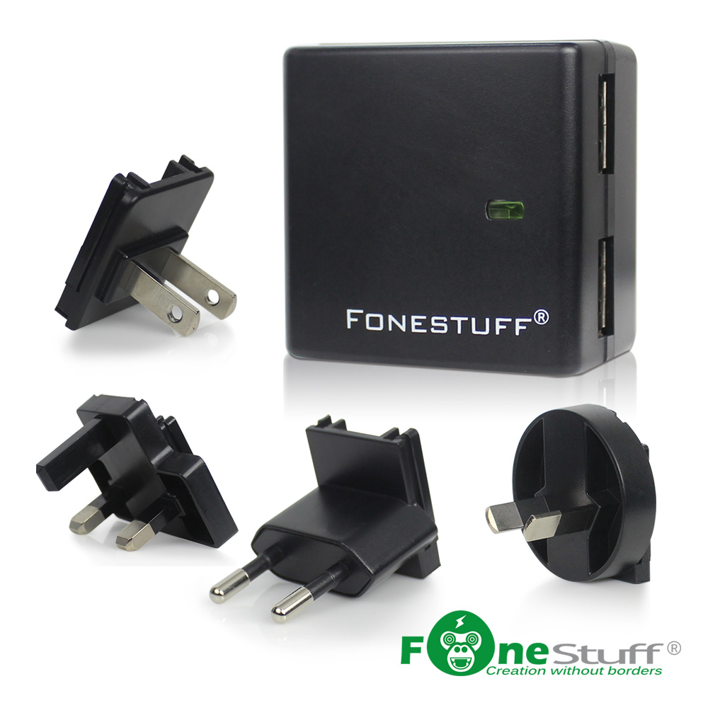 FONESTUFF 5V/2.4A雙USB可拆式萬國插座充電器旅行組