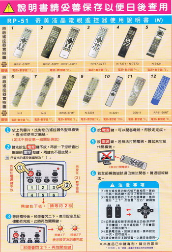 奇美 液晶電視遙控器(PR-51)+液晶遙控器保護套