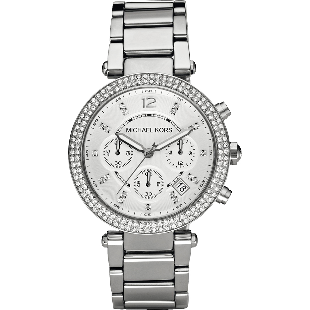 Michael Kors 美式奢華晶鑽三眼計時腕錶-銀
