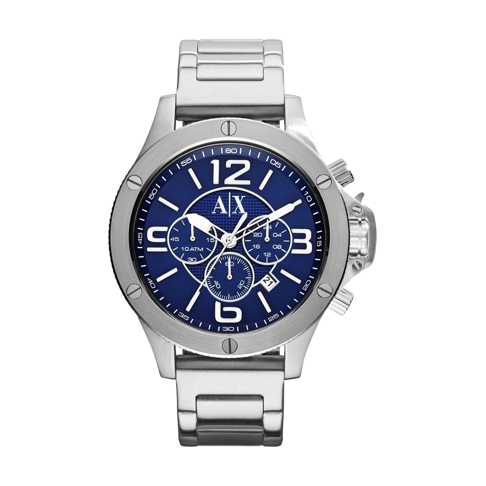 A│X Armani Exchange 重裝軍式風格計時腕錶-藍x銀/48mm