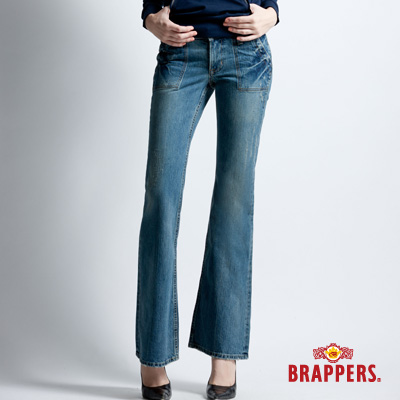 BRAPPERS 女款 女垮褲系列-女用寬版大喇叭褲-深藍