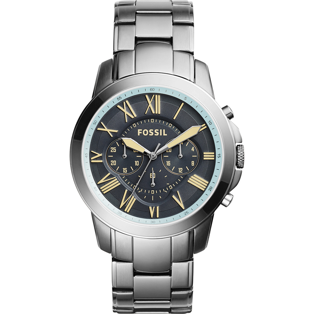 FOSSIL 都會雅爵三眼計時腕錶 聖誕禮物-灰藍x鐵灰/46mm FS5185