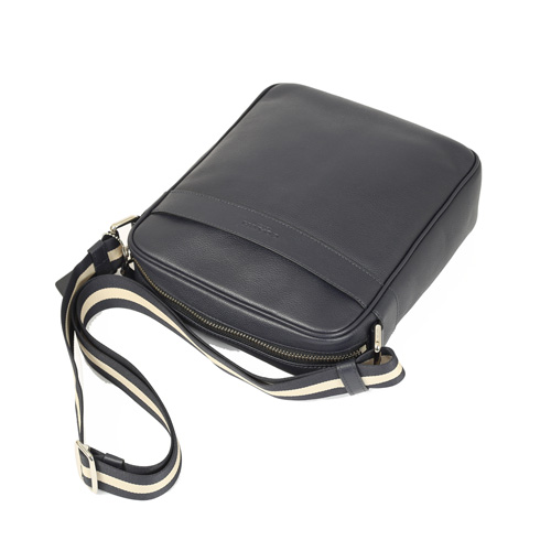 COACH 全皮革拉鍊方型記者包(深藍)