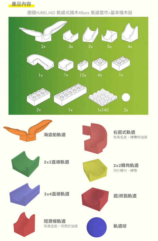 【德國HUBELiNO】軌道式積木套件組合 - 46PCS