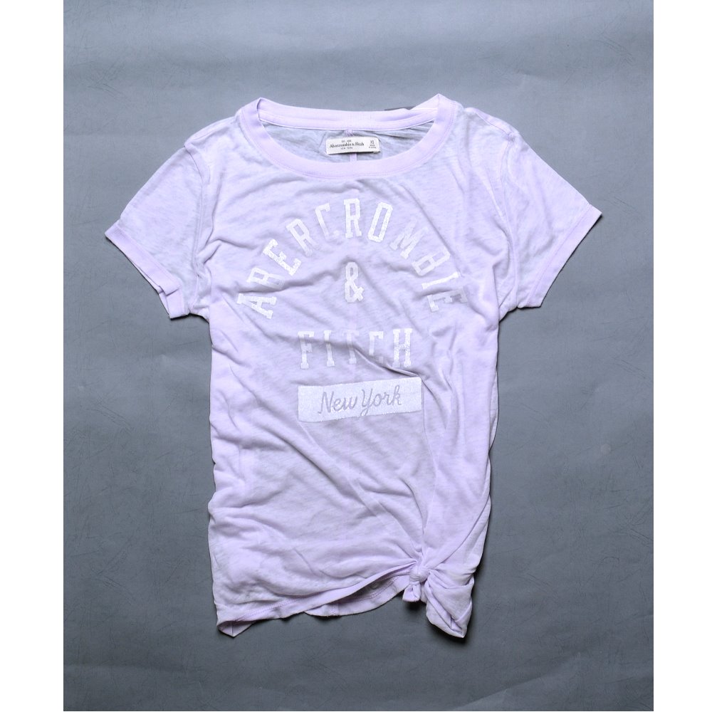 A&F Abercrombie & Fitch 薄透綁結寬鬆短T恤-淺紫