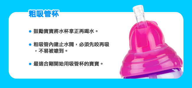 Nuby 晶透學飲杯粗吸管300ml-粉(12M+)