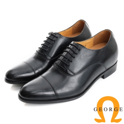 GEORGE 喬治-內增高系列 素面真牛皮革紳士鞋皮鞋(男)-黑色