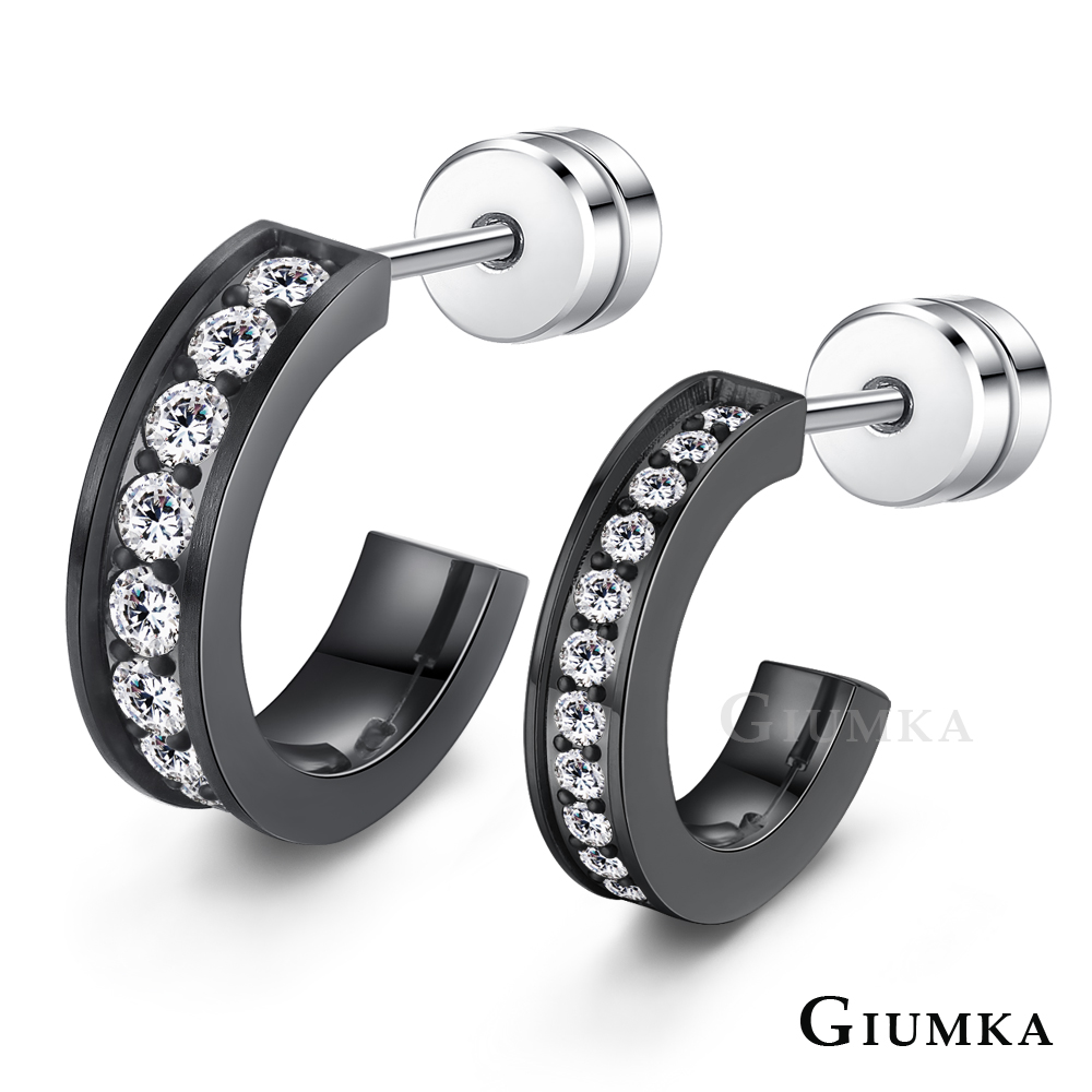 GIUMKA 璀璨愛情 珠寶白鋼情侶耳環 黑色 單邊單個