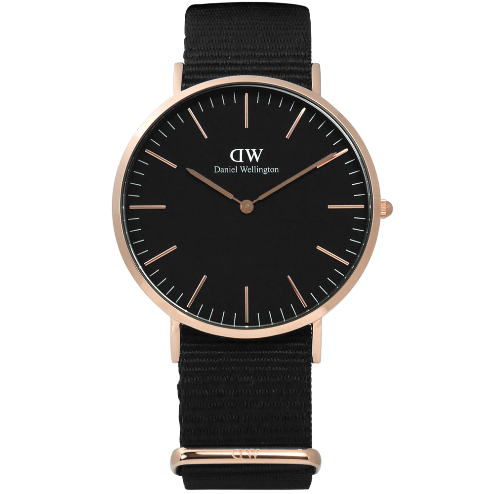 DW Daniel Wellington Classic 尼龍手錶-黑x玫瑰金框/40mm