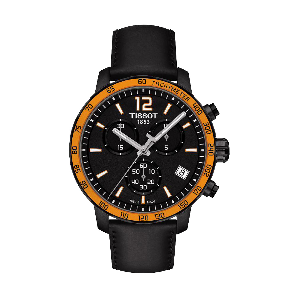 TISSOT 天梭 官方授權 T-Sport Quickster 競速運動計時腕錶-黑x橘框/42mm T0954173605701