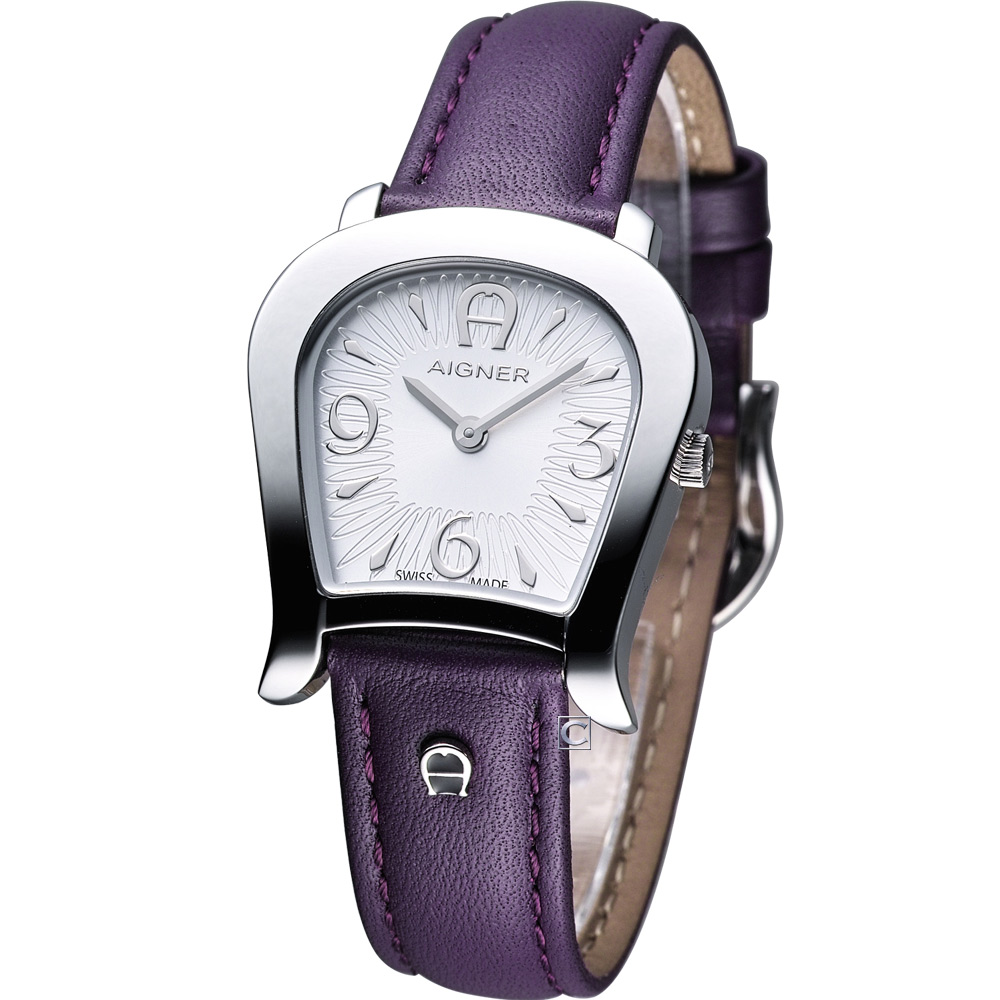 AIGNER 愛格納優雅時尚腕錶-銀白x紫/30x35mm