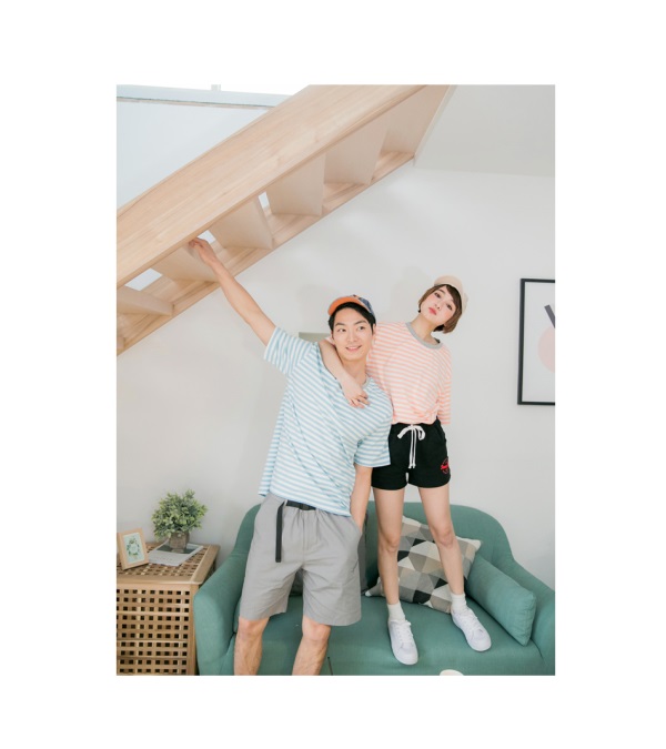 腰抽繩鬆緊字母印花刺繡棉質短褲-OB嚴選