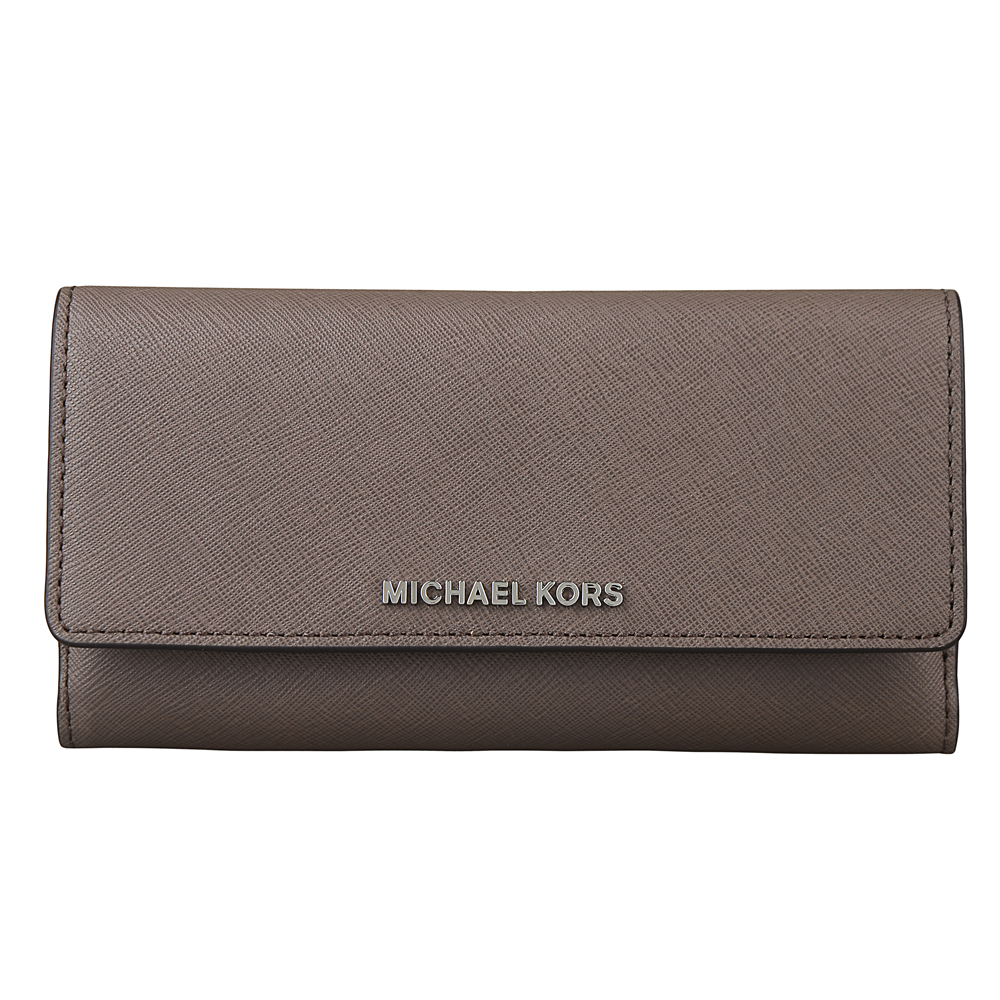 MICHAEL KORS JET SET TRAVEL金字防刮皮革雙面釦式長夾(深灰)