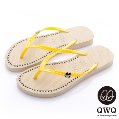 QWQ夾拖的創意(女) - 彩色素面  鞋面施華洛世奇鑽鍊夾腳拖鞋 - 香檳金