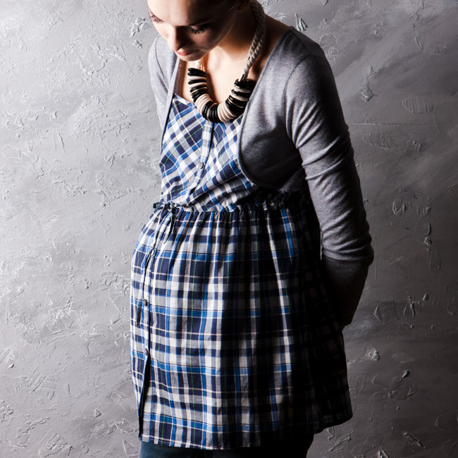 Gennies-010系列-假兩件式格紋孕婦上衣(T3238)