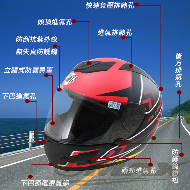 THH-金鋼狼全罩式機車安全帽T80-藍色-8H