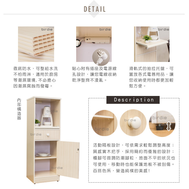 Birdie南亞塑鋼-1.4尺單門單抽塑鋼電器櫃/收納餐櫃(白橡)-44x41x131cm