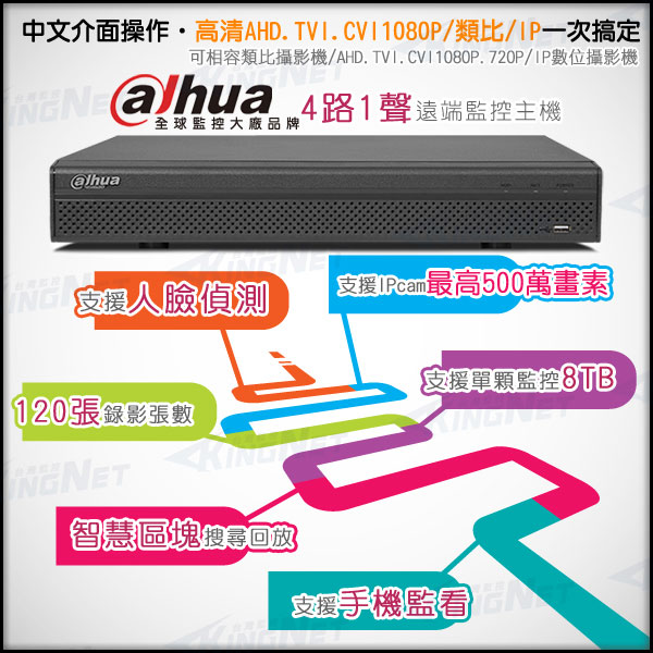 KINGNET 監視器 Dahua大華 AHD 1080P 4路監控主機DVR 監視器主機